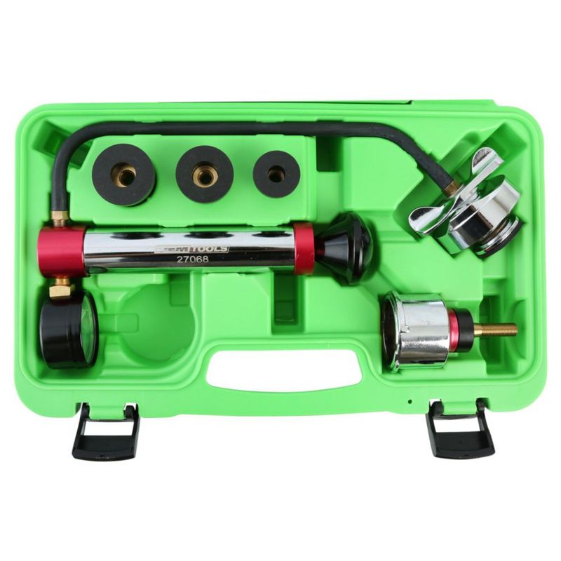 Kit de prueba de presión para sistemas de refrigeración OEMTOOLS 27068 con 3 adaptadores
