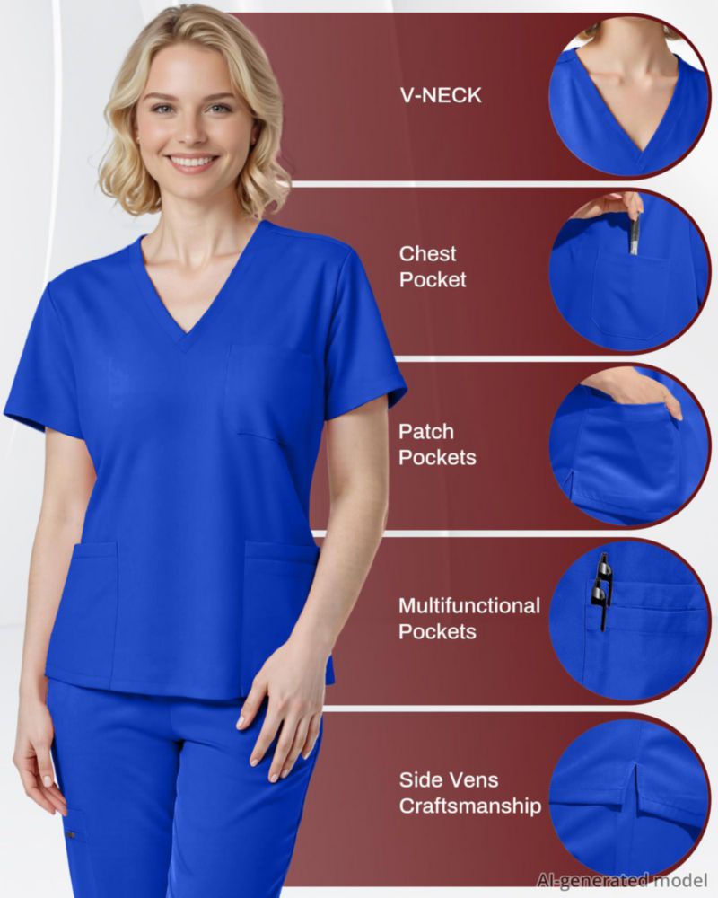 Conjunto de Scrubs Eipnare Azul Real con Cuello en V y Jogger