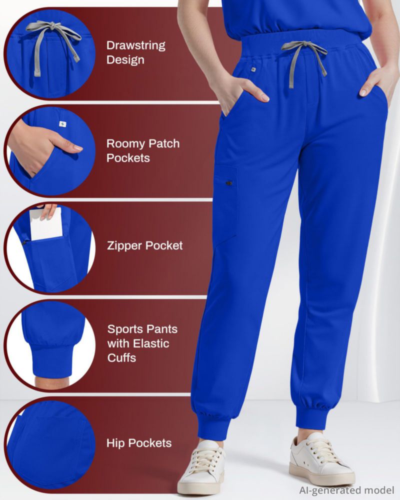 Conjunto de Scrubs Eipnare Azul Real con Cuello en V y Jogger