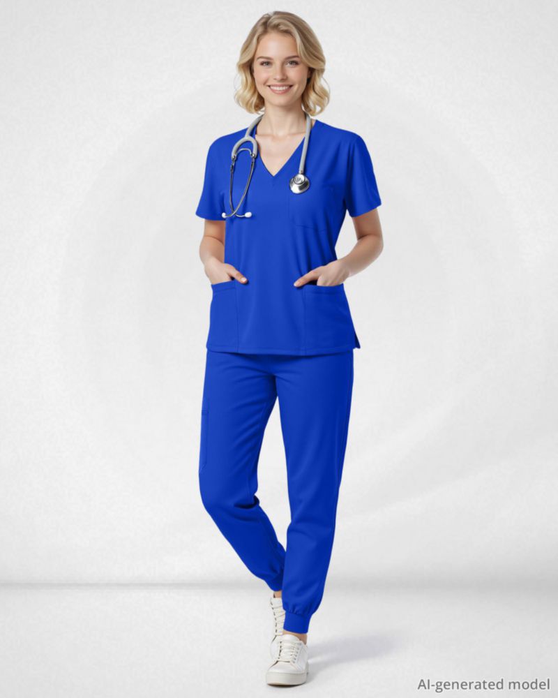 Conjunto de Scrubs Eipnare Azul Real con Cuello en V y Jogger