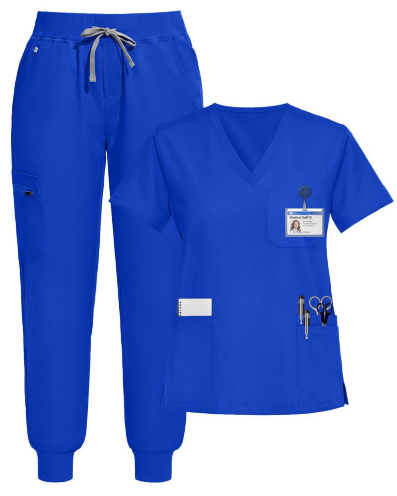 Conjunto de Scrubs Eipnare Azul Real con Cuello en V y Jogger