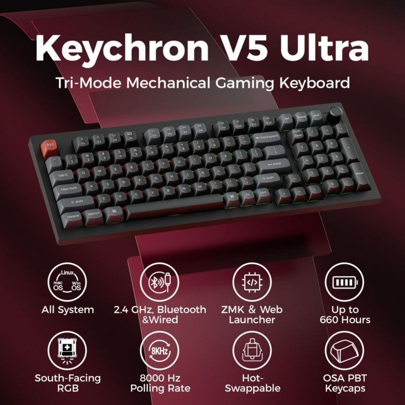 Teclado Keychron V5 Ultra 96% Inalámbrico RGB Negro