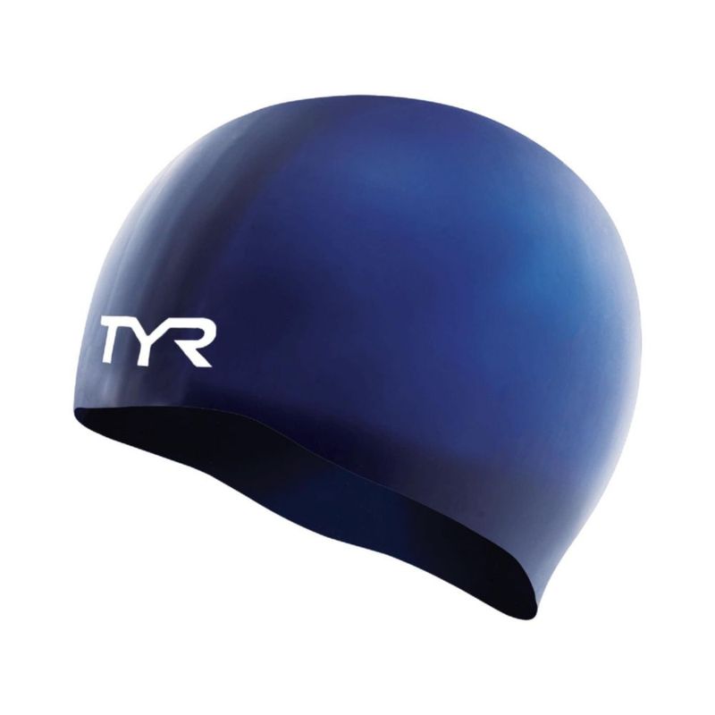 Gorro de natación TYR de silicona azul marino/blanco sin arrugas