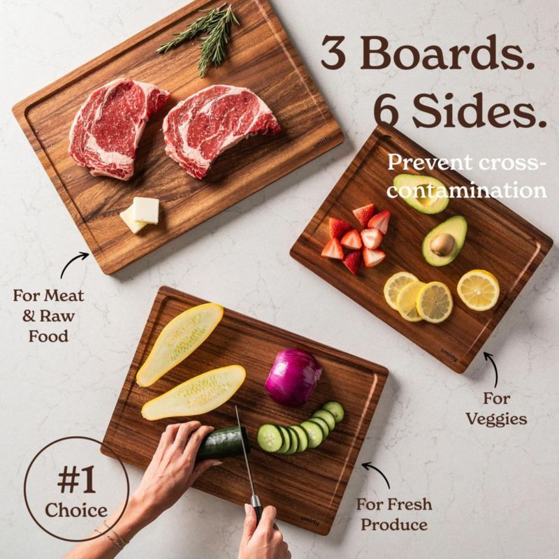 Juego de 3 tablas de cortar SMIRLY de madera de nogal para cocina