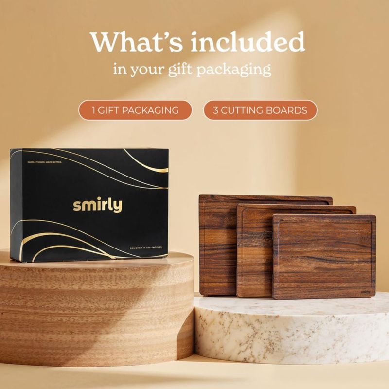 Juego de 3 tablas de cortar SMIRLY de madera de nogal para cocina