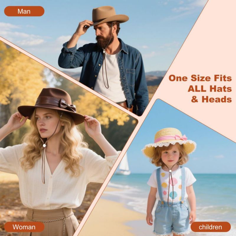 Correa de barbilla para sombrero Yumxio ajustable 45‑90 cm de cuero color camel
