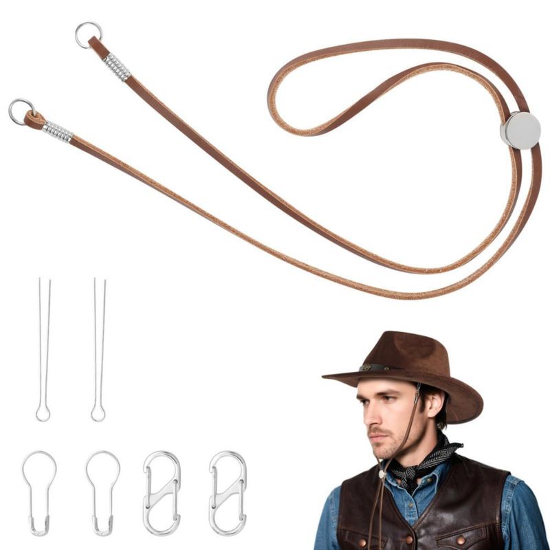 Correa de barbilla para sombrero Yumxio ajustable 45‑90 cm de cuero color camel