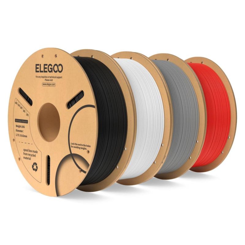 Filamento PLA ELEGOO 1.75 mm 4 kg Negro/Blanco/Gris/Rojo