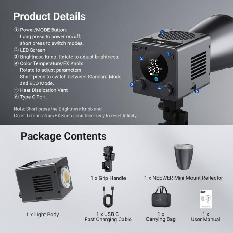 Luz LED de video NEEWER 60W bicolor regulable CRI97+