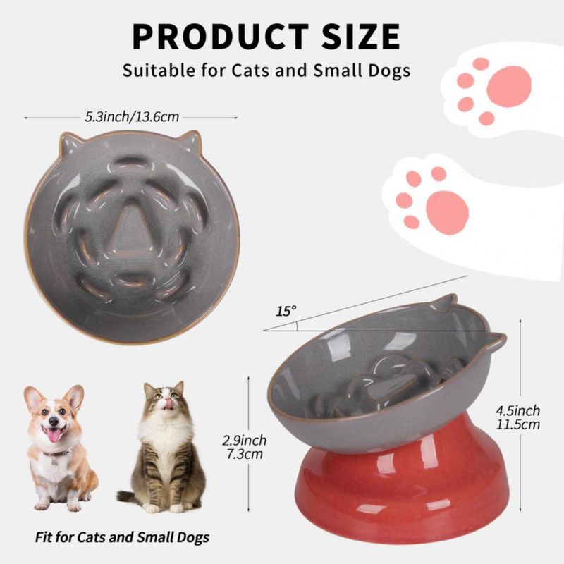 Tazón para gato KittyDine con inclinación de 15° alimentador lento de cerámica