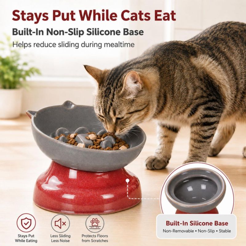 Tazón para gato KittyDine con inclinación de 15° alimentador lento de cerámica