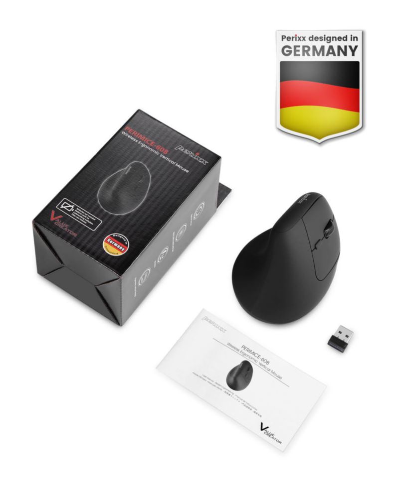 Ratón inalámbrico vertical Perixx PERIMICE-608II de 6 botones negro