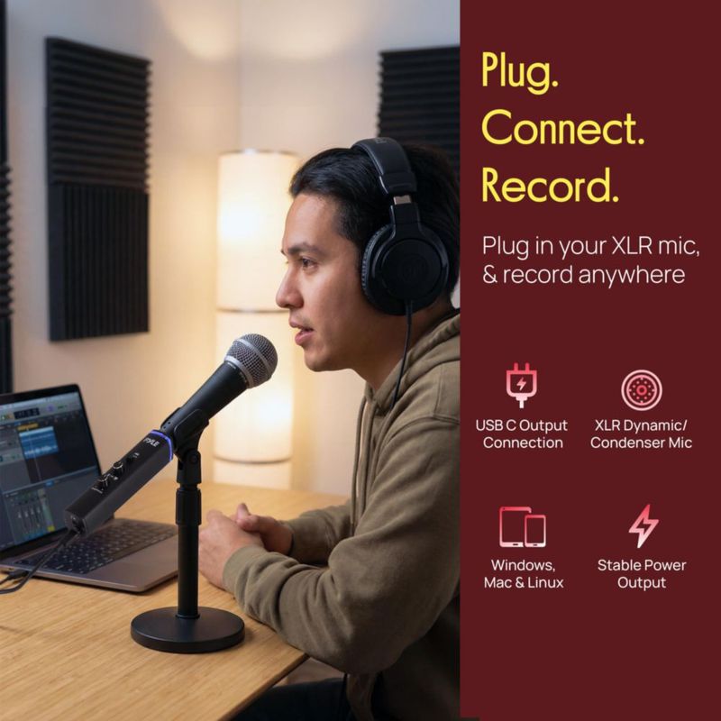 Interfaz USB para micrófono Pyle XLR a USB con alimentación phantom
