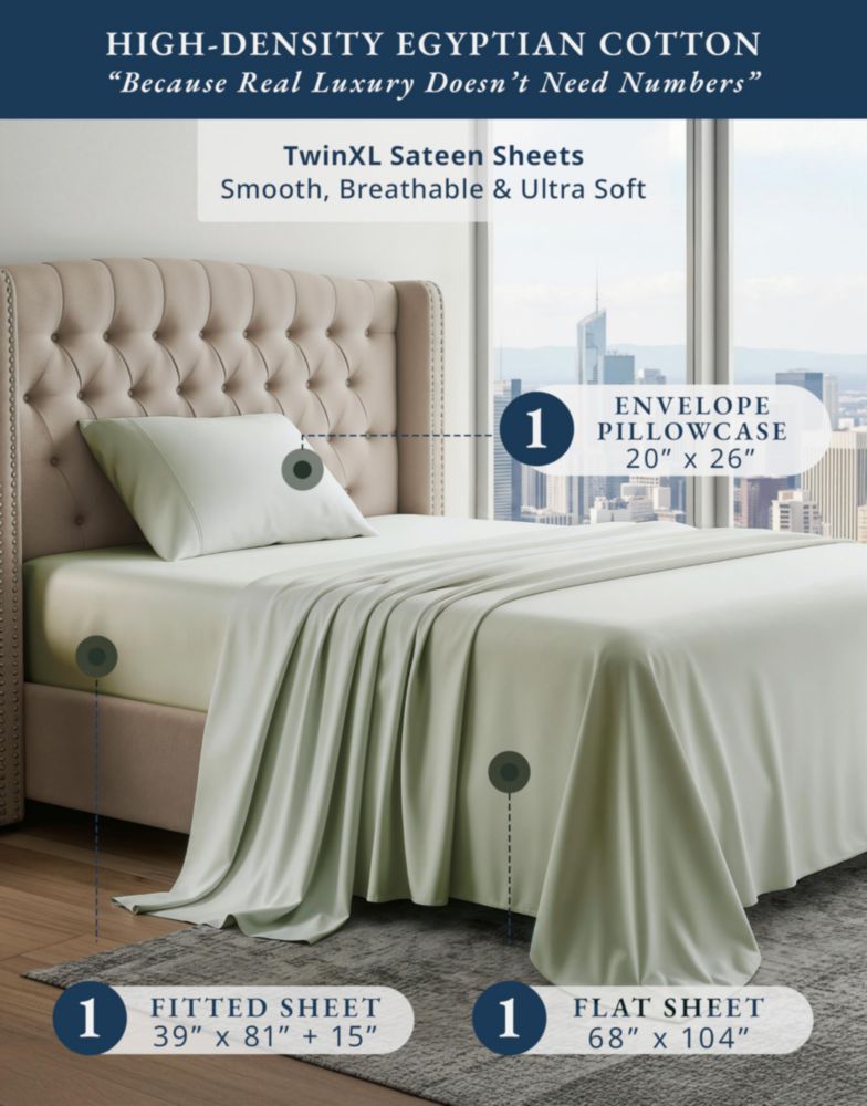 Sábanas LANE LINEN Twin XL de Algodón Egipcio Satén