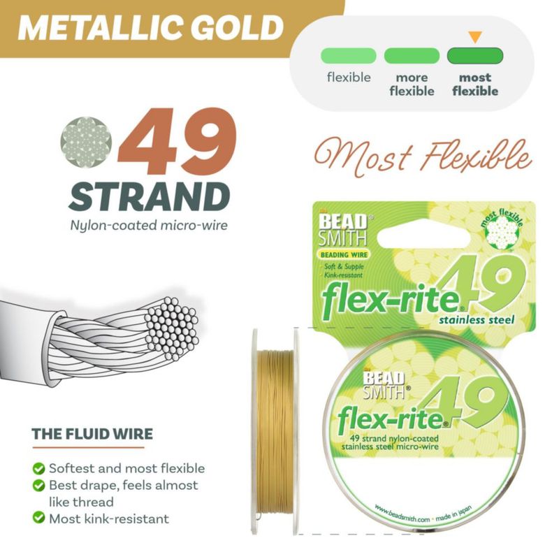 Alambre para abalorios The Beadsmith 914 m 49 hilos dorado