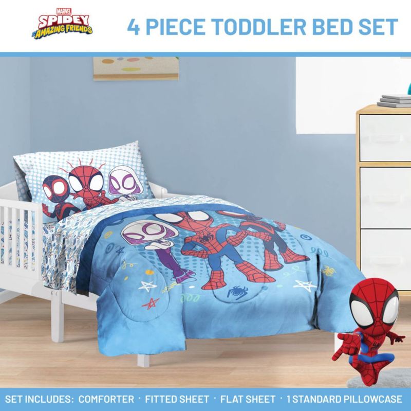 Juego de ropa de cama Jay Franco de 4 piezas azul Spidey & Friends