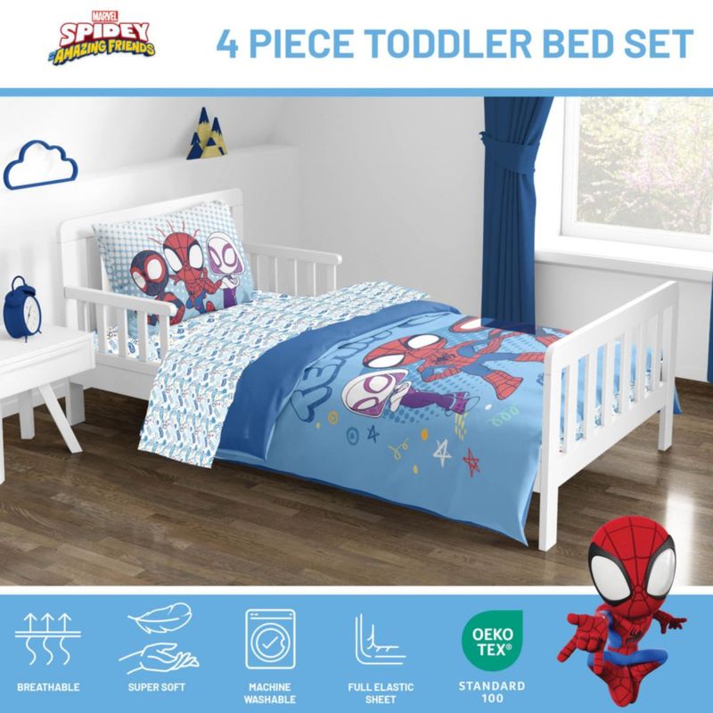 Juego de ropa de cama Jay Franco de 4 piezas azul Spidey & Friends