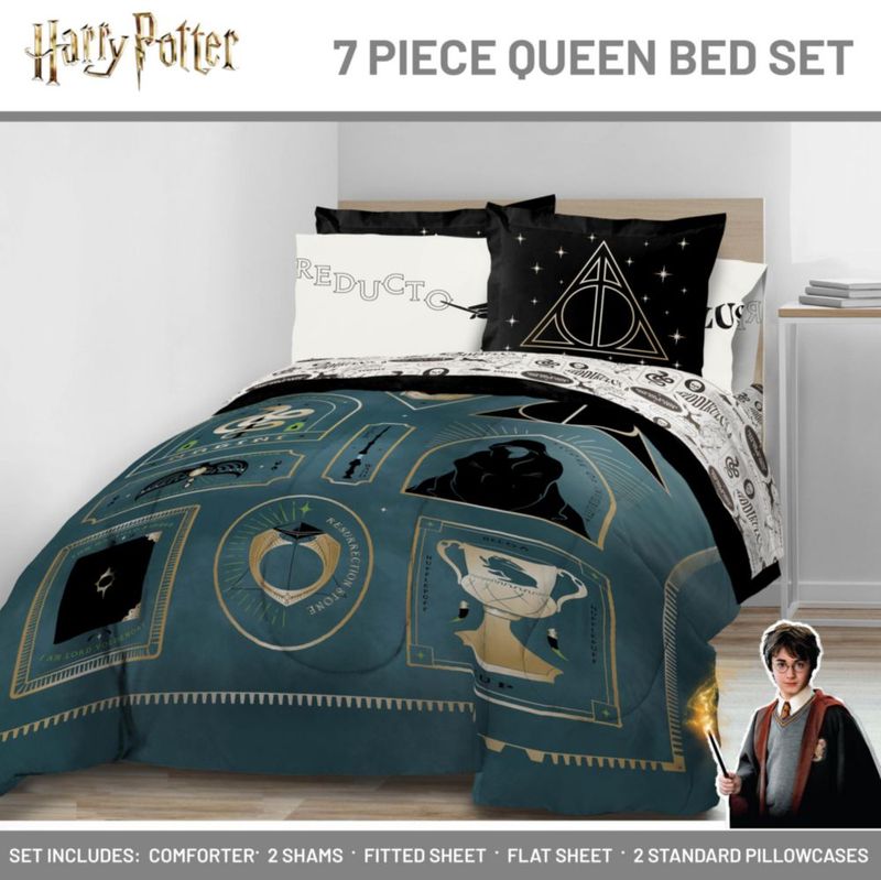 Juego de ropa de cama Harry Potter tamaño Queen de 7 piezas azul - Jay Franco