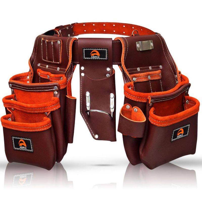 Cinturón de Herramientas Abrix 71‑91 cm de Cuero con 28 Bolsillos y Tirantes