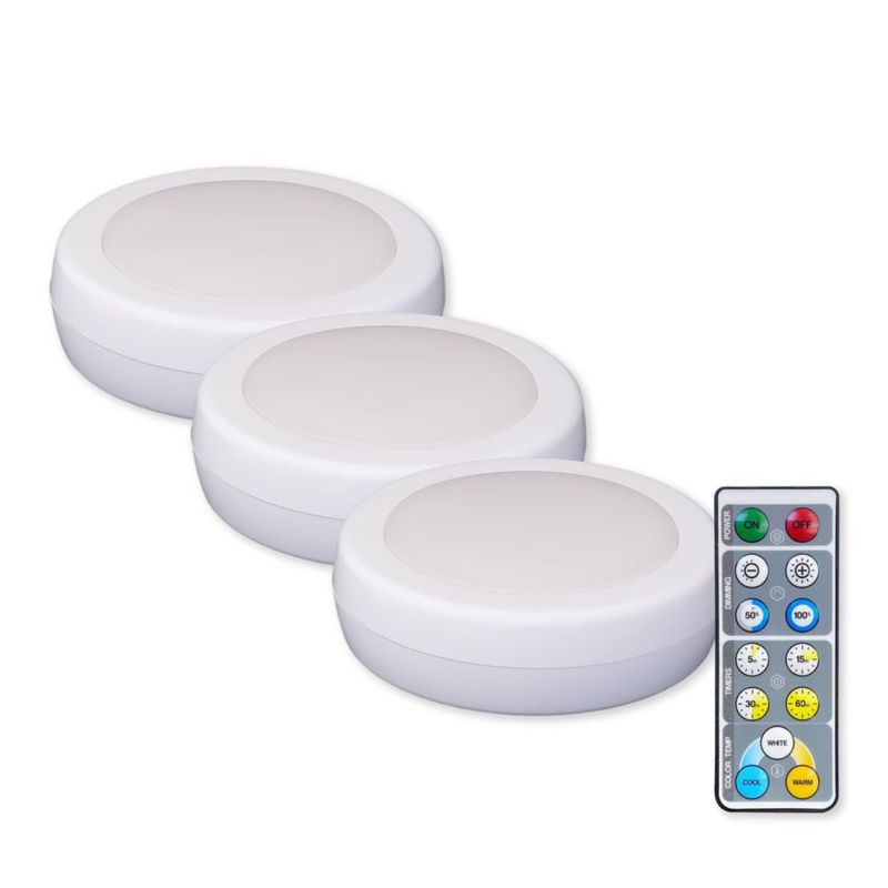 Luz LED tipo disco Westek 3 unidades ajustable blanca con mando a distancia