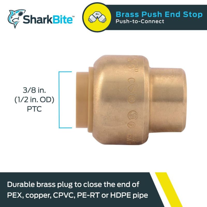Accesorio de plomería de latón SharkBite Push Cap de 3/8 pulgadas