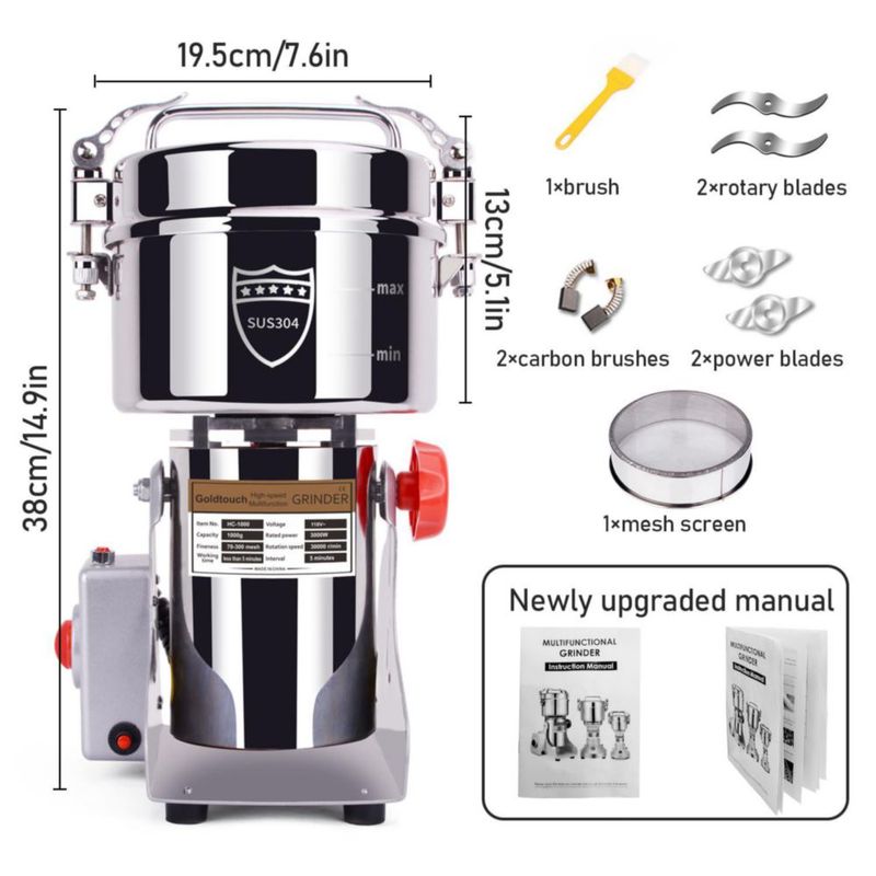 Molino de granos Goldtouch 1000 g 3000 W eléctrico de acero