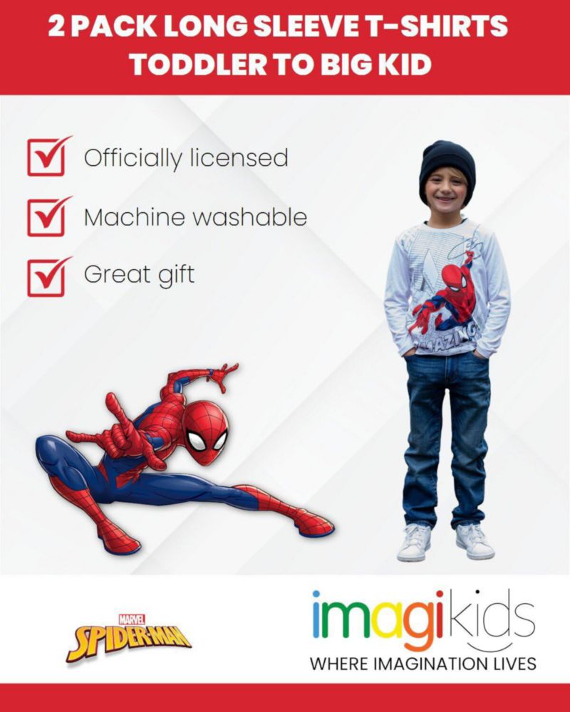 Pack de 2 camisetas de manga larga Marvel Spider-Man 5T para niños