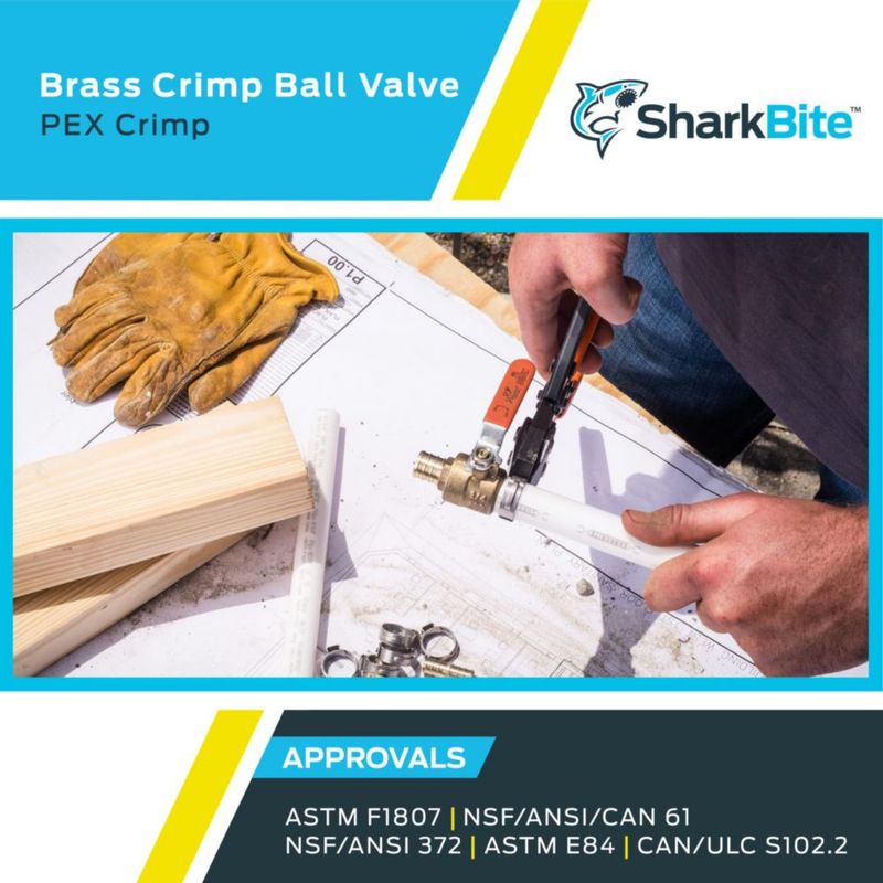 Válvula SharkBite Válvula de bola prensadora de latón de 1 pulgada PE-RT