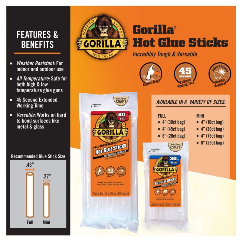Barras termoadhesivas GORILLA Mini 20 cm x 07 cm 25 unidades