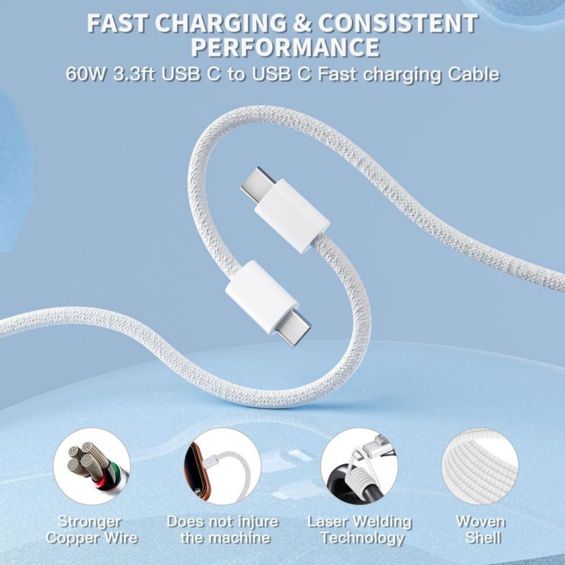 Cargador USB‑C Vagavo 3M 20W Pack de 3 Cables Rápidos