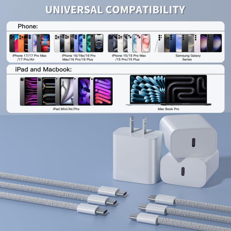 Cargador USB‑C Vagavo 3M 20W Pack de 3 Cables Rápidos