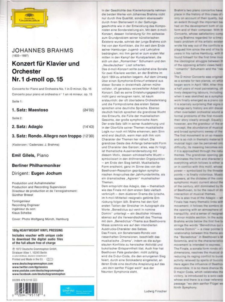 LP Decca Brahms: Concierto para piano n.º 1 en re menor