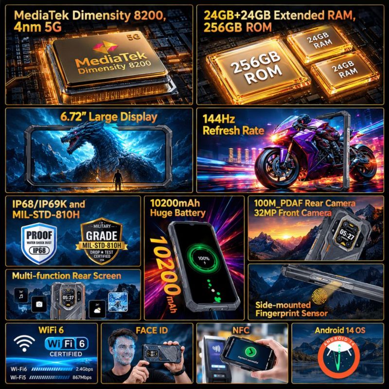 Celular Cubot Kingkong X Pro 5G 256GB 48GB RAM Batería 10200mAh Rugged