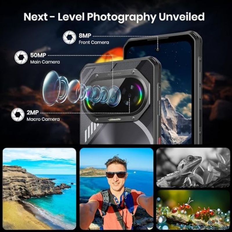 Fossibot F114 4G 4GB+128GB Negro Celular Rugged Resistente 6.67 Pulgadas 90hz Cámara 50MP AI