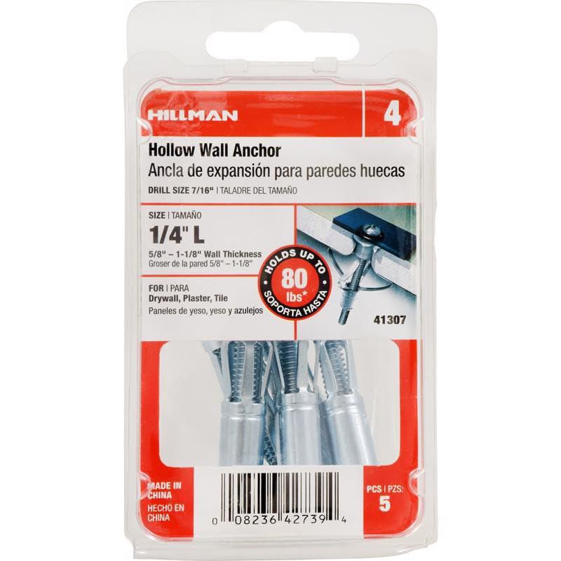 Anclajes de pared huecos Hillman 064 cm x 32 cm metal paquete de 5