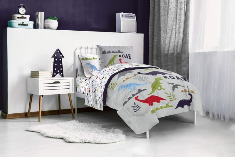 Juego de Edredón Jay Franco Twin 5 piezas Dinosaurio Gris
