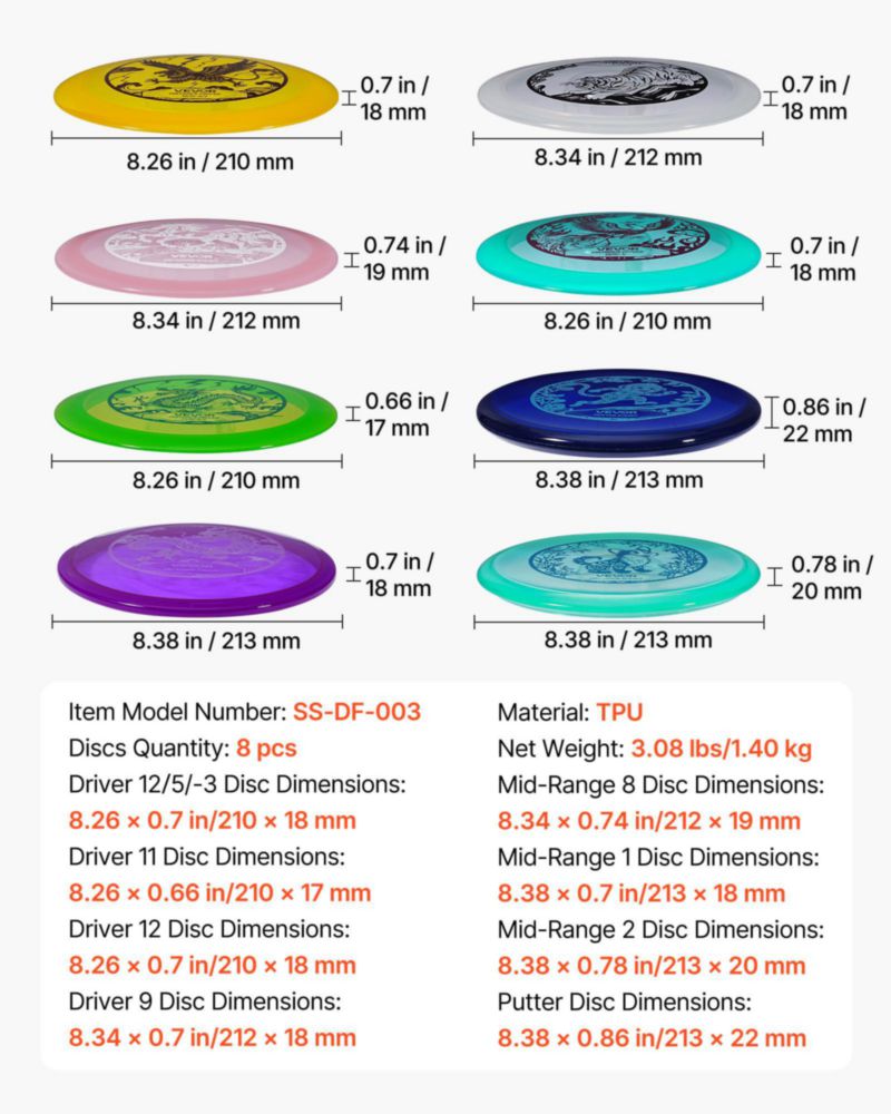 Set de Disc Golf VEVOR 8 discos para principiantes