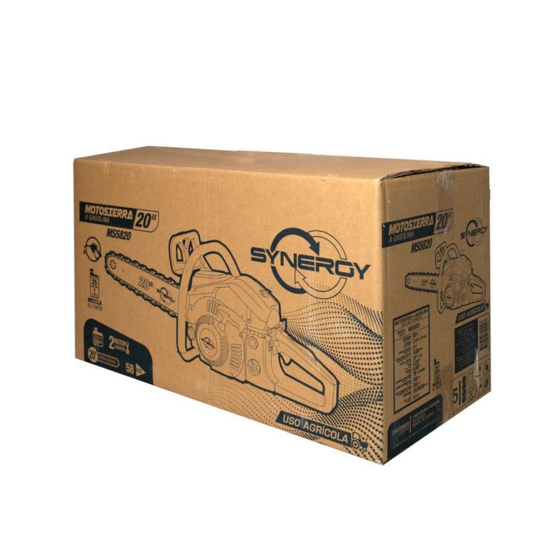 Motosierra A Gasolina Synergy Ms5820 De 58cc Espada 20 Pulg. Potencia 2.4kw Profesional Gris Oscuro.