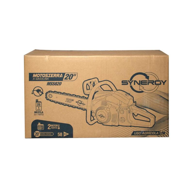 Motosierra A Gasolina Synergy Ms5820 De 58cc Espada 20 Pulg. Potencia 2.4kw Profesional Gris Oscuro.