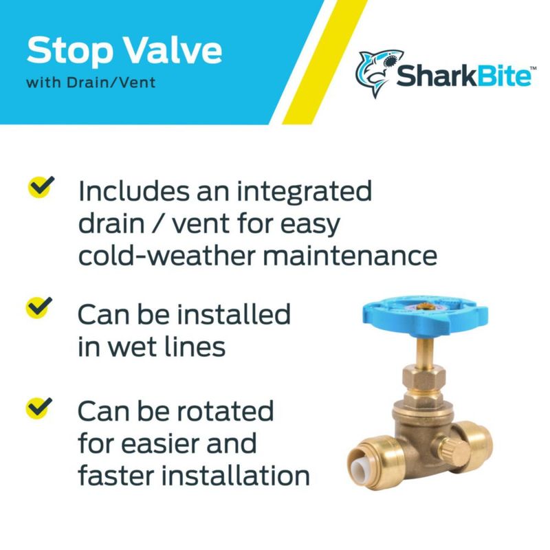 Válvula de cierre de ventilación de latón Valve SharkBite 24634LF de 1/2 pulgada
