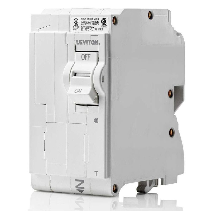 Interruptor automático Leviton 40A 2 polos 120/240V blanco (plug‑on)