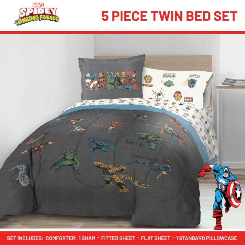 Juego de edredón Jay Franco Twin de 5 piezas gris Marvel
