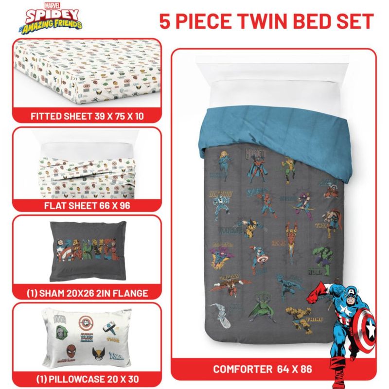 Juego de edredón Jay Franco Twin de 5 piezas gris Marvel