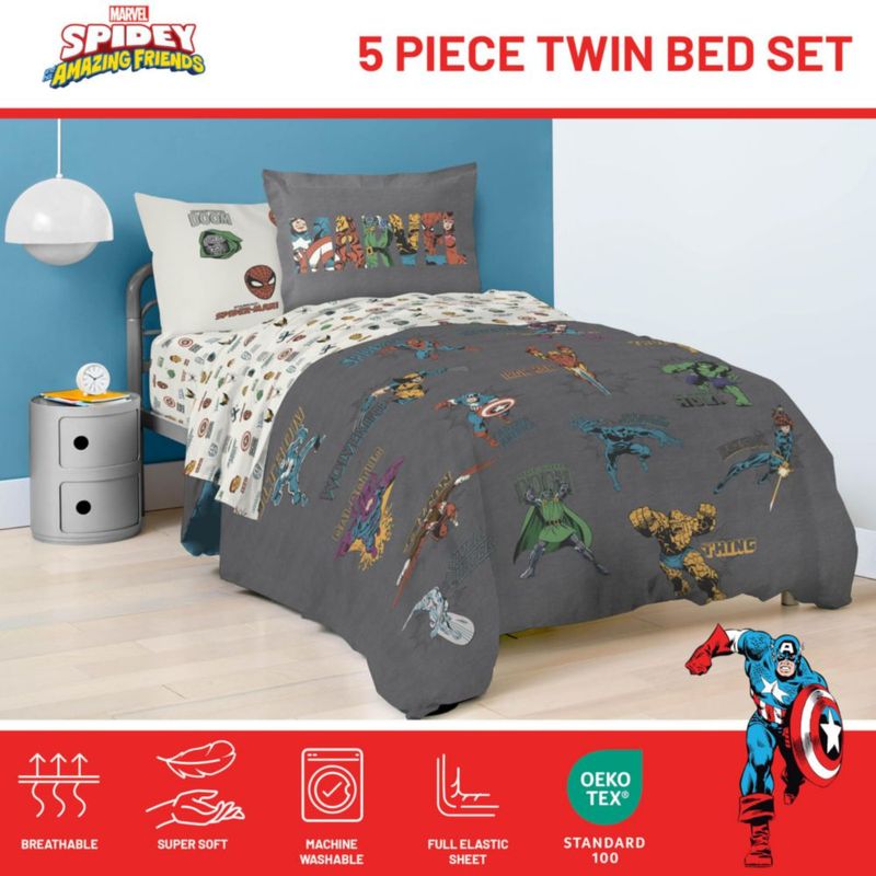 Juego de edredón Jay Franco Twin de 5 piezas gris Marvel