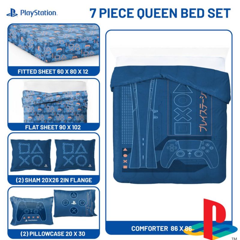 Juego de Cama Queen Jay Franco 7 piezas PlayStation Azul