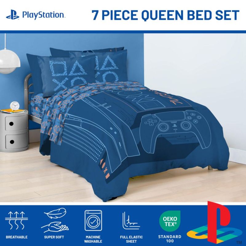 Juego de Cama Queen Jay Franco 7 piezas PlayStation Azul