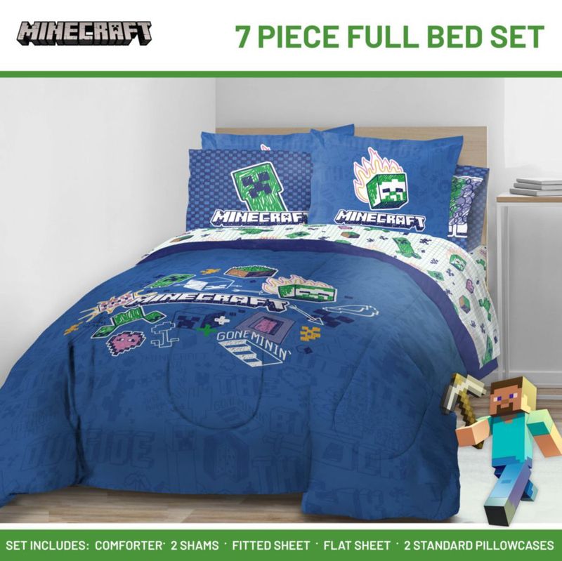 Juego de ropa de cama Jay Franco Minecraft completo de 7 piezas – color azul