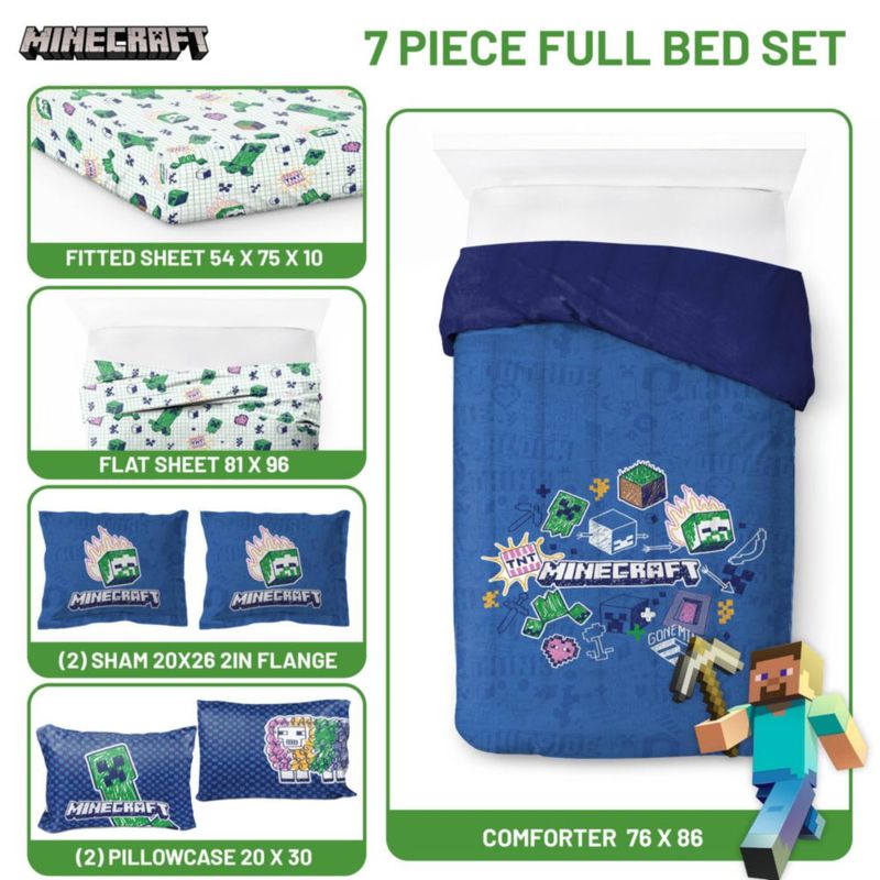 Juego de ropa de cama Jay Franco Minecraft completo de 7 piezas – color azul