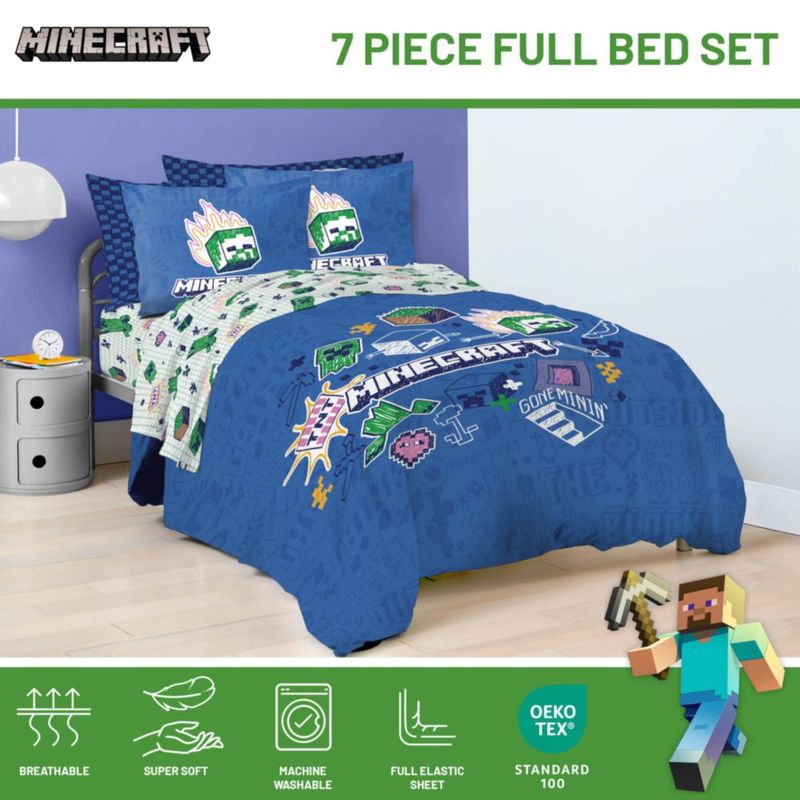 Juego de ropa de cama Jay Franco Minecraft completo de 7 piezas – color azul