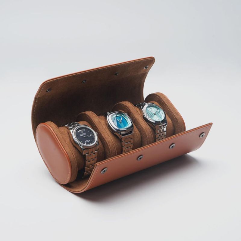 Estuche enrollable de cuero para relojes – 23 × 7 × 10 cm – Genérico
